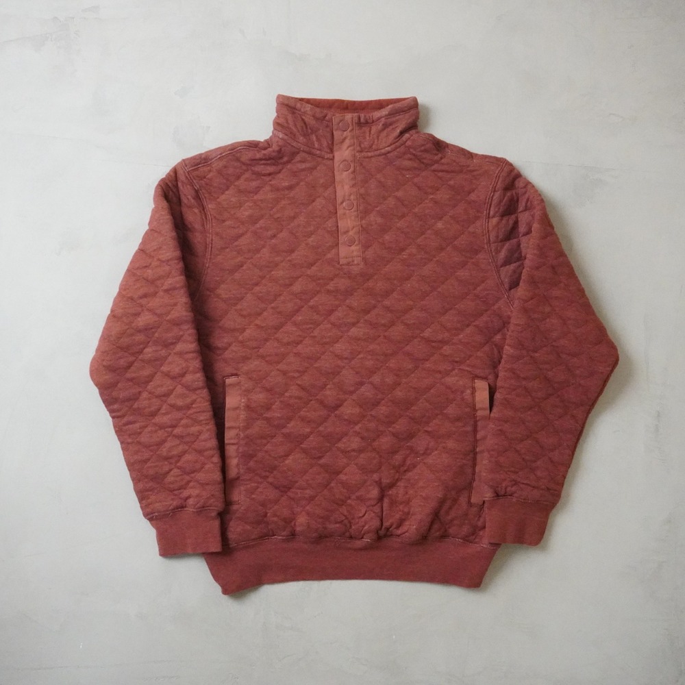 RedHead Medium Mens Sweatshirt Quilted Snap Pullover Rust Orange Mock Neck